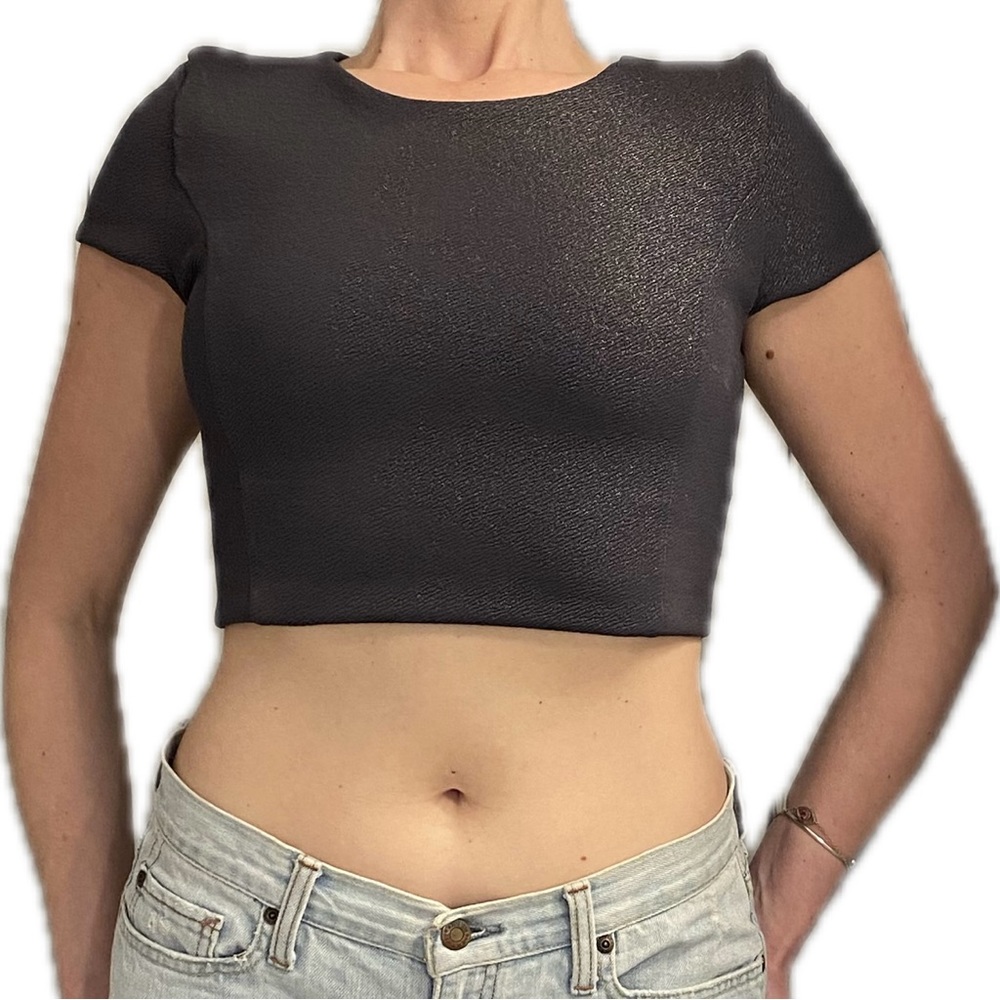 Express. Size Small. Gray Metallic Crop Top. Back Zipper. 🩶